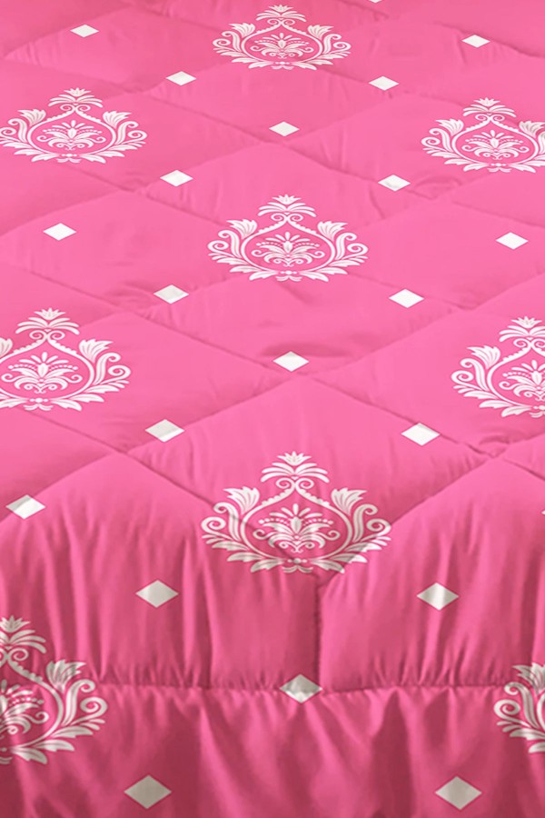 Pembe Beyaz Retro Desenli Kız Çocuk Tek Kişilik Kapitoneli Yorgan Yastık Kılıflı