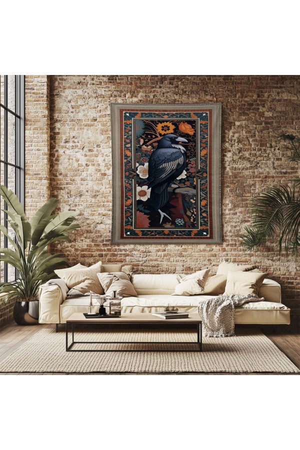 Kuzgun Desenli Duvar Örtüsü Duvar Halısı Wall Tapestry Kuzgun Desenli Duvar Örtüsü Duvar Halısı Wall Tapestry