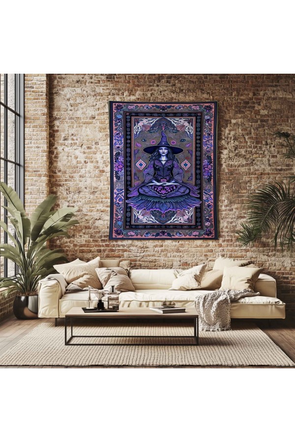 Gotik Mor Cadı Desenli Duvar Örtüsü Duvar Halısı Wall Tapestry Gotik Mor Cadı Desenli Duvar Örtüsü Duvar Halısı Wall Tapestry