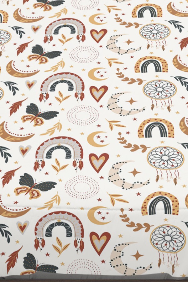 Boho Gökkuşağı Desenli Kız Çocuk Tek Kişilik Yastıklı Lastikli Çarşaf Takımı 100x200cm