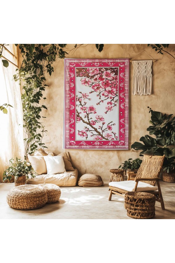 Pembe Sakura Çiçekler Desenli Duvar Örtüsü Duvar Halısı Wall Tapestry Pembe Sakura Çiçekler Desenli Duvar Örtüsü Duvar Halısı Wall Tapestry