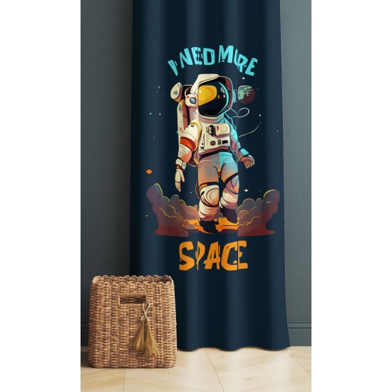 Mavi Astronot Desenli Erkek Çocuk Odası Fon Perde 140x260cm