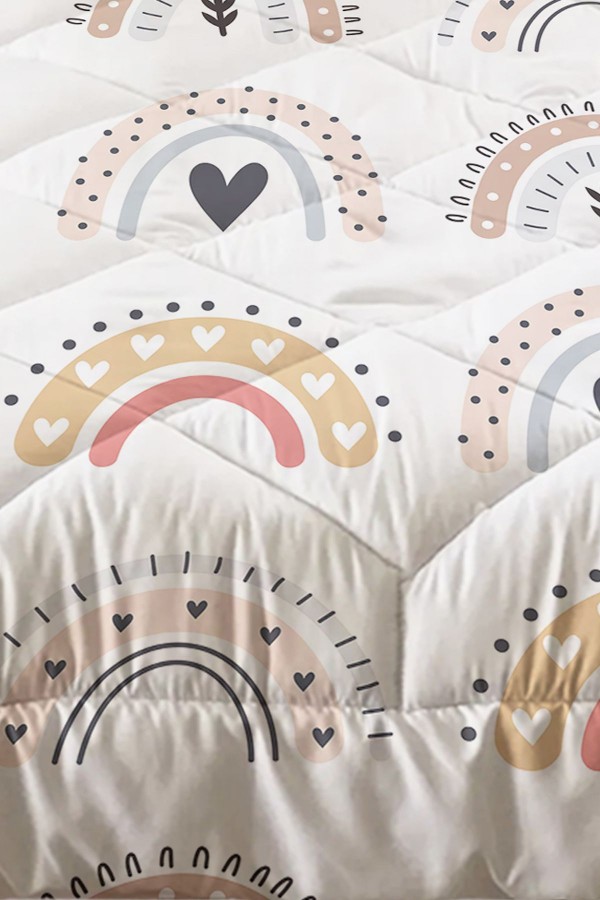 Renkli Boho Gökkuşakları Desenli Kız Çocuk Tek Kişilik Kapitoneli Yorgan Kılıfı Uyku Seti Renkli Boho Gökkuşakları Desenli Kız Çocuk Tek Kişilik Kapitoneli Yorgan Kılıfı Uyku Seti