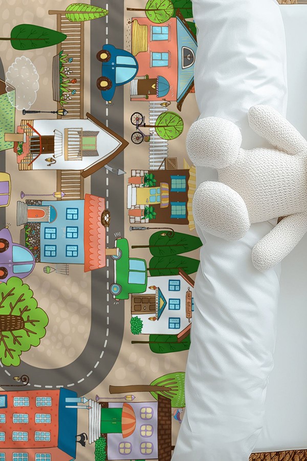 Mahalle Şehir Desenli Erkek Çocuk Tek Kişilik Nevresim Takımı Yastık Kılıflı Mahalle Şehir Desenli Erkek Çocuk Tek Kişilik Nevresim Takımı Yastık Kılıflı