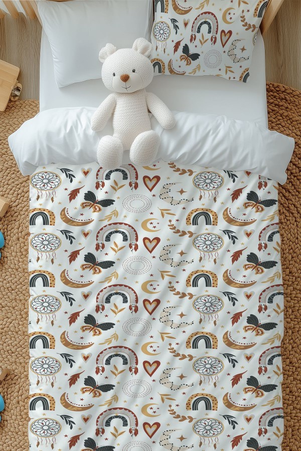 Boho Gökkuşağı Desenli Kız Çocuk Tek Kişilik Nevresim Takımı Yastık Kılıflı Boho Gökkuşağı Desenli Kız Çocuk Tek Kişilik Nevresim Takımı Yastık Kılıflı