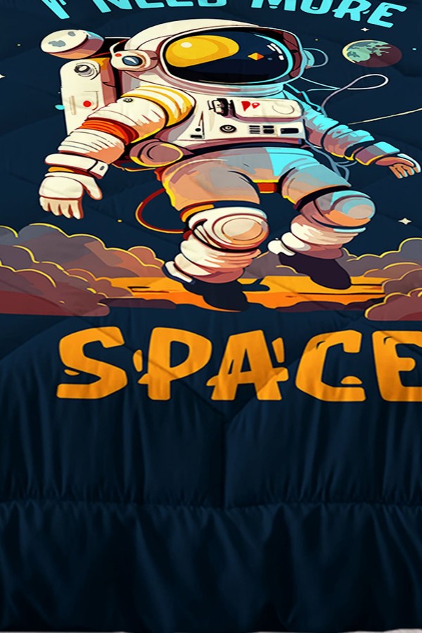 Mavi Astronot Desenli Erkek Çocuk Tek Kişilik Kapitoneli Yorgan Yastık Kılıflı