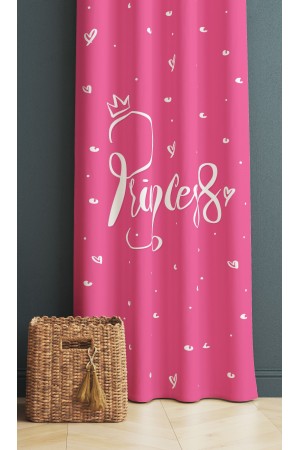 Pembe Beyaz Prenses Yazılı Desenli Kız Çocuk Odası Fon Perde 140x260cm