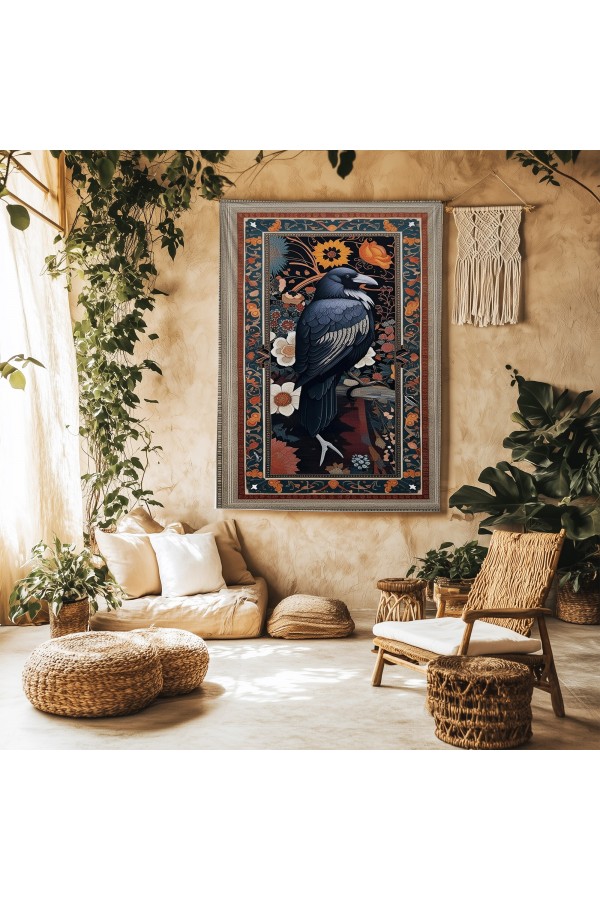 Kuzgun Desenli Duvar Örtüsü Duvar Halısı Wall Tapestry Kuzgun Desenli Duvar Örtüsü Duvar Halısı Wall Tapestry