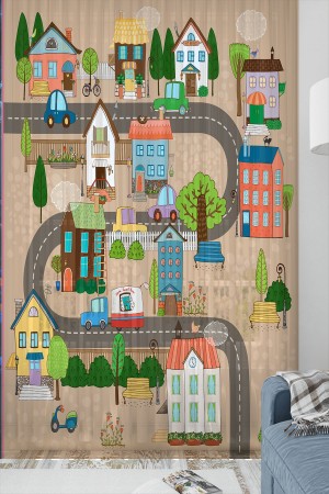 Mahalle Şehir Desenli Erkek Çocuk Tül Perde Tek Kanat 140x260cm Mahalle Şehir Desenli Erkek Çocuk Tül Perde Tek Kanat 140x260cm