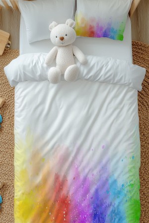 Gökkuşağı Desenli Kız Çocuk Tek Kişilik Nevresim Takımı Yastık Kılıflı  GK Gökkuşağı Desenli Kız Çocuk Tek Kişilik Nevresim Takımı Yastık Kılıflı  GK