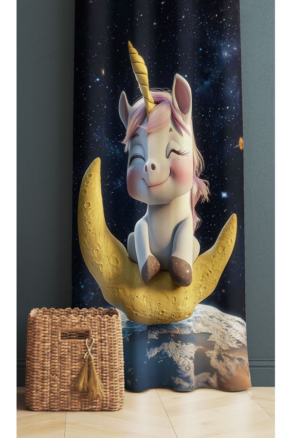Ayda Oturan Unicorn Desenli Kız Çocuk Odası Fon Perde 140x260cm Ayda Oturan Unicorn Desenli Kız Çocuk Odası Fon Perde 140x260cm