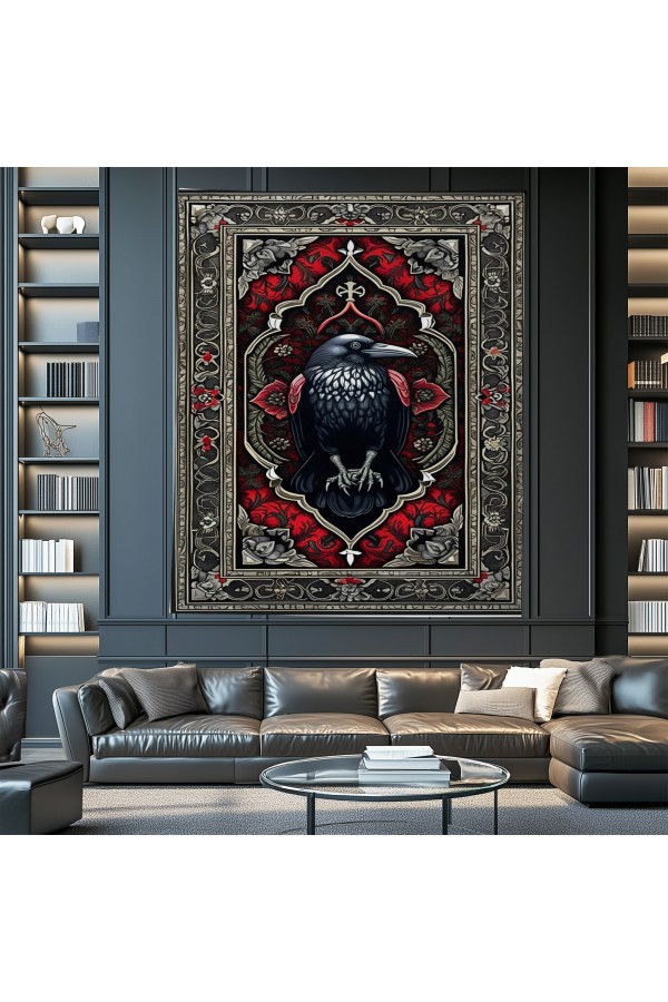 Karga Kuzgun Hayvan Desenli Duvar Örtüsü Duvar Halısı Wall Tapestry Karga Kuzgun Hayvan Desenli Duvar Örtüsü Duvar Halısı Wall Tapestry