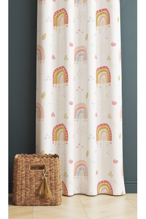 Minimal Gökkuşağı Desenli Kız Çocuk Odası Fon Perde 140x260cm