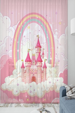 Pembe Şatolu Desenli Kız Çocuk Tül Perde Tek Kanat 140x260cm Pembe Şatolu Desenli Kız Çocuk Tül Perde Tek Kanat 140x260cm