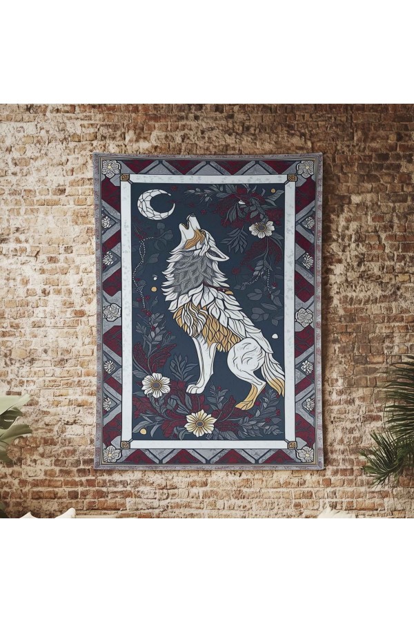 Uluyan Kurt Hayvan Desenli Duvar Örtüsü Duvar Halısı Wall Tapestry Uluyan Kurt Hayvan Desenli Duvar Örtüsü Duvar Halısı Wall Tapestry
