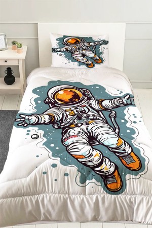 Uzay Astranot Desenli Erkek Çocuk Tek Kişilik Kapitoneli Yorgan Yastık Kılıflı