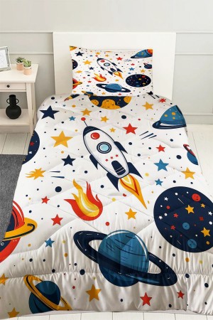 Galaksi Yıldızlar Uzay Desenli Erkek Çocuk Tek Kişilik Kapitoneli Yorgan Kılıfı Uyku Seti
