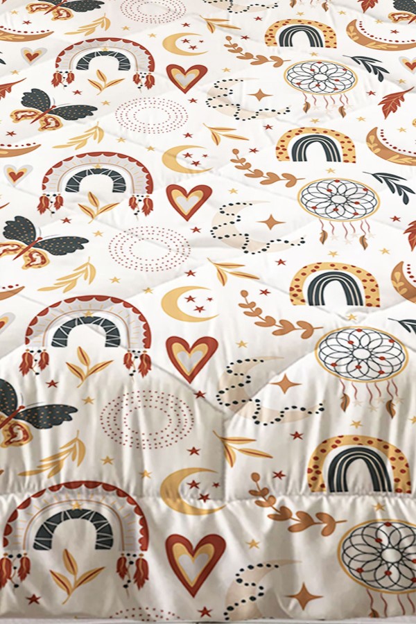Boho Gökkuşağı Desenli Kız Çocuk Tek Kişilik Kapitoneli Yorgan Yastık Kılıflı Boho Gökkuşağı Desenli Kız Çocuk Tek Kişilik Kapitoneli Yorgan Yastık Kılıflı