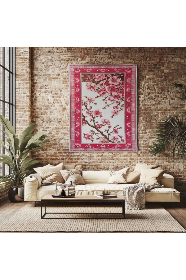 Pembe Sakura Çiçekler Desenli Duvar Örtüsü Duvar Halısı Wall Tapestry Pembe Sakura Çiçekler Desenli Duvar Örtüsü Duvar Halısı Wall Tapestry