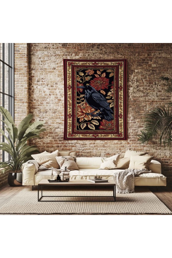 Kuzgun Karga Hayvan Desenli Duvar Örtüsü Duvar Halısı Wall Tapestry Kuzgun Karga Hayvan Desenli Duvar Örtüsü Duvar Halısı Wall Tapestry