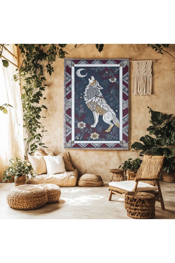 Uluyan Kurt Hayvan Desenli Duvar Örtüsü Duvar Halısı Wall Tapestry Uluyan Kurt Hayvan Desenli Duvar Örtüsü Duvar Halısı Wall Tapestry