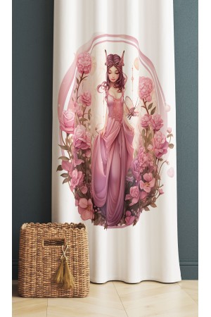 Pembe Prenses Perili Desenli Kız Çocuk Odası Fon Perde 140x260cm