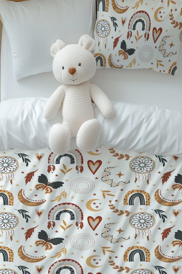 Boho Gökkuşağı Desenli Kız Çocuk Tek Kişilik Nevresim Takımı Yastık Kılıflı Boho Gökkuşağı Desenli Kız Çocuk Tek Kişilik Nevresim Takımı Yastık Kılıflı