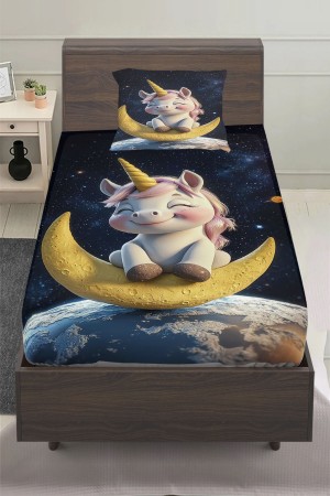 Ayda Oturan Unicorn Desenli Kız Çocuk Tek Kişilik Yastıklı Lastikli Çarşaf Takımı 100x200cm Ayda Oturan Unicorn Desenli Kız Çocuk Tek Kişilik Yastıklı Lastikli Çarşaf Takımı 100x200cm