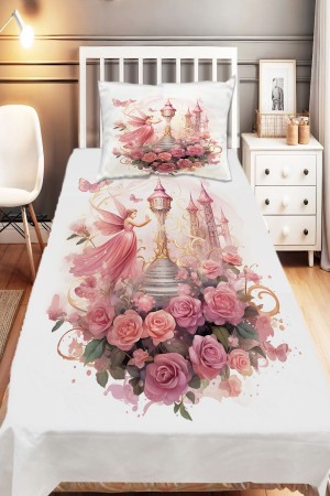 Pembe Perili Çiçekli Desenli Çocuk Tek Kişilik Dekoratif Yatak Örtüsü Yastık Kılıflı