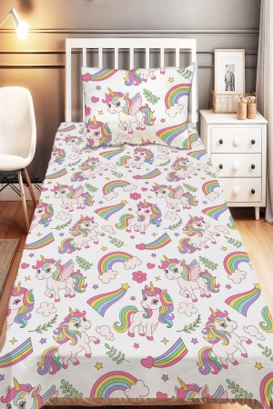 Gökkuşağı Unicorn Atlı Desenli Kız Çocuk Tek Kişilik Dekoratif Yatak Örtüsü Yastık Kılıflı