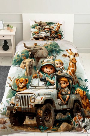 Afrika Orman Hayvanları Desenli Erkek Çocuk Tek Kişilik Kapitoneli Yorgan Kılıfı Uyku Seti