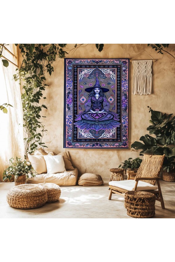 Gotik Mor Cadı Desenli Duvar Örtüsü Duvar Halısı Wall Tapestry Gotik Mor Cadı Desenli Duvar Örtüsü Duvar Halısı Wall Tapestry