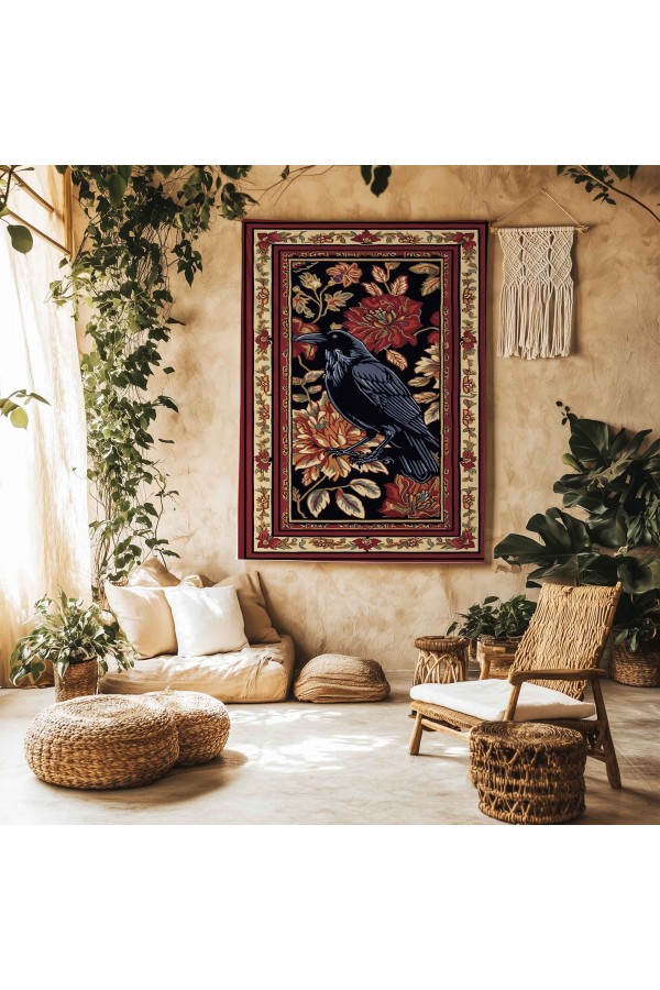 Kuzgun Karga Hayvan Desenli Duvar Örtüsü Duvar Halısı Wall Tapestry Kuzgun Karga Hayvan Desenli Duvar Örtüsü Duvar Halısı Wall Tapestry