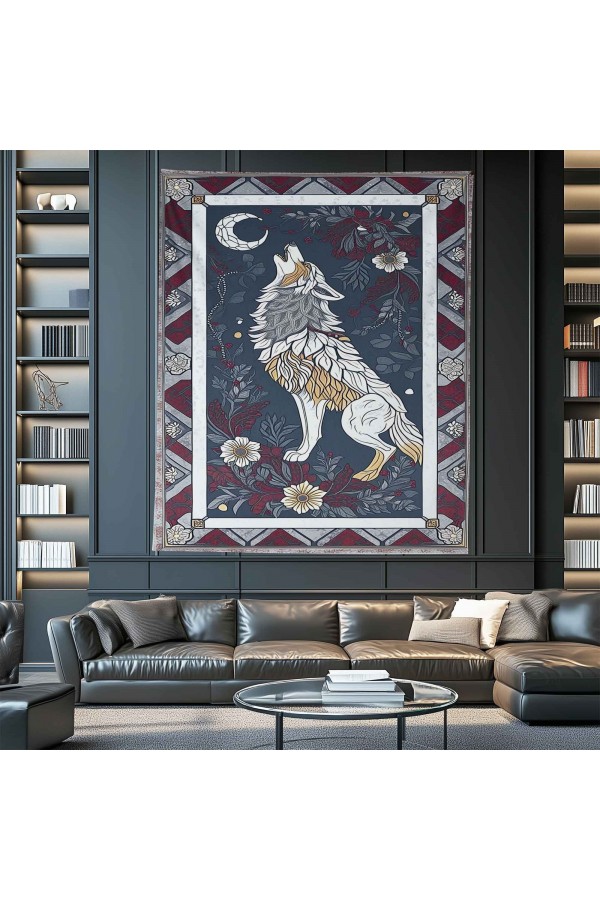 Uluyan Kurt Hayvan Desenli Duvar Örtüsü Duvar Halısı Wall Tapestry Uluyan Kurt Hayvan Desenli Duvar Örtüsü Duvar Halısı Wall Tapestry