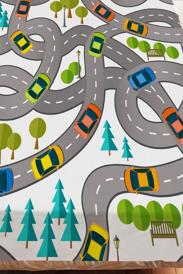 Trafik Araba Yol Desenli Erkek Çocuk Tek Kişilik Dekoratif Yatak Örtüsü Yastık Kılıflı Trafik Araba Yol Desenli Erkek Çocuk Tek Kişilik Dekoratif Yatak Örtüsü Yastık Kılıflı