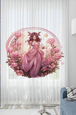Pembe Prenses Perili Desenli Kız Çocuk Tül Perde Tek Kanat 140x260cm Pembe Prenses Perili Desenli Kız Çocuk Tül Perde Tek Kanat 140x260cm