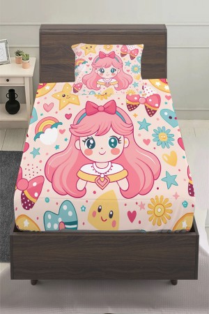 Anime Pembe Prenses Desenli Kız Çocuk Tek Kişilik Yastıklı Lastikli Çarşaf Takımı 100x200cm Anime Pembe Prenses Desenli Kız Çocuk Tek Kişilik Yastıklı Lastikli Çarşaf Takımı 100x200cm