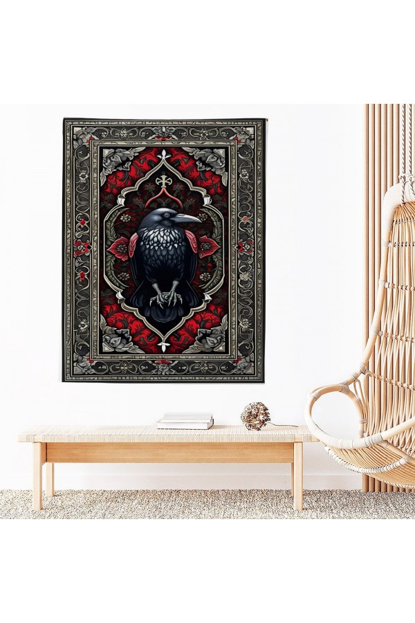 Karga Kuzgun Hayvan Desenli Duvar Örtüsü Duvar Halısı Wall Tapestry Karga Kuzgun Hayvan Desenli Duvar Örtüsü Duvar Halısı Wall Tapestry