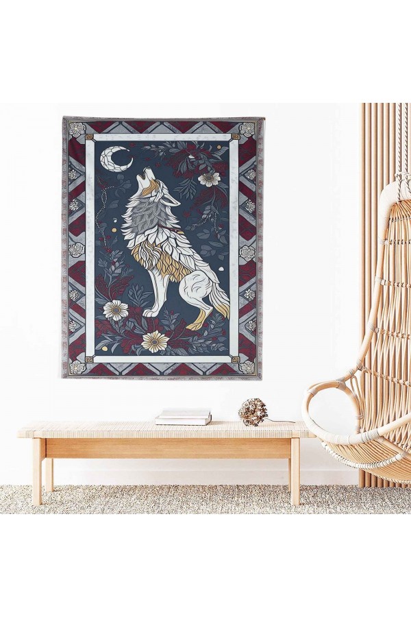 Uluyan Kurt Hayvan Desenli Duvar Örtüsü Duvar Halısı Wall Tapestry Uluyan Kurt Hayvan Desenli Duvar Örtüsü Duvar Halısı Wall Tapestry