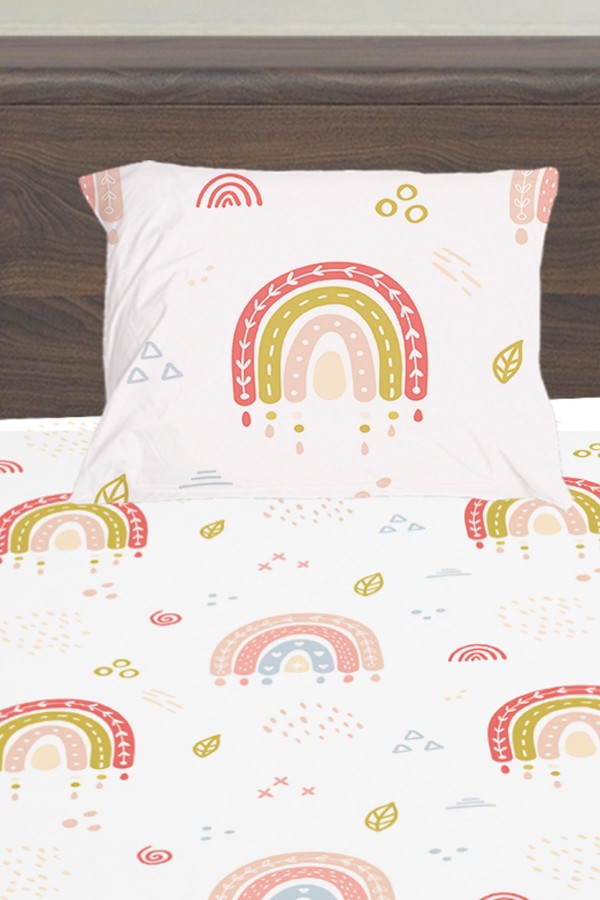 Minimal Gökkuşağı Desenli Kız Çocuk Tek Kişilik Yastıklı Lastikli Çarşaf Takımı 100x200cm Minimal Gökkuşağı Desenli Kız Çocuk Tek Kişilik Yastıklı Lastikli Çarşaf Takımı 100x200cm