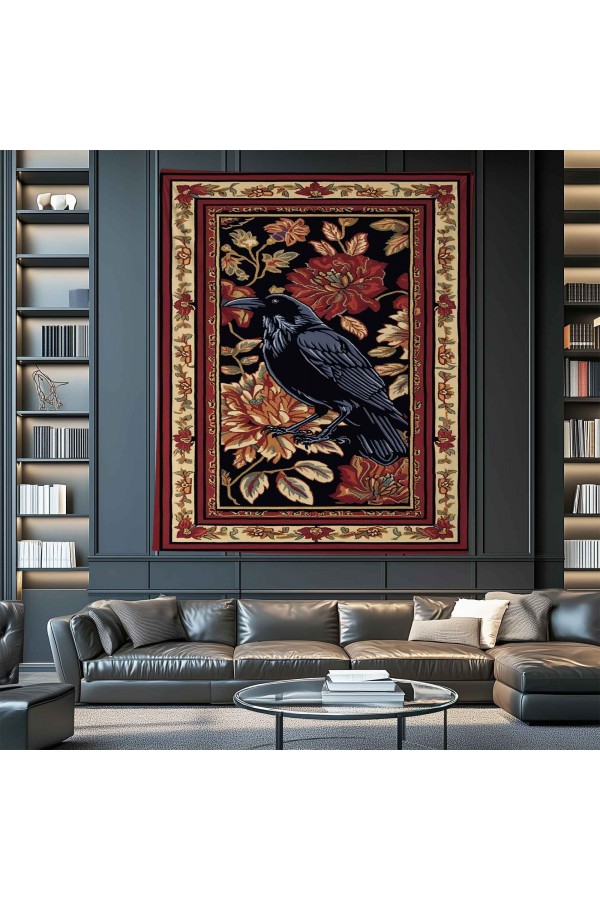 Kuzgun Karga Hayvan Desenli Duvar Örtüsü Duvar Halısı Wall Tapestry Kuzgun Karga Hayvan Desenli Duvar Örtüsü Duvar Halısı Wall Tapestry