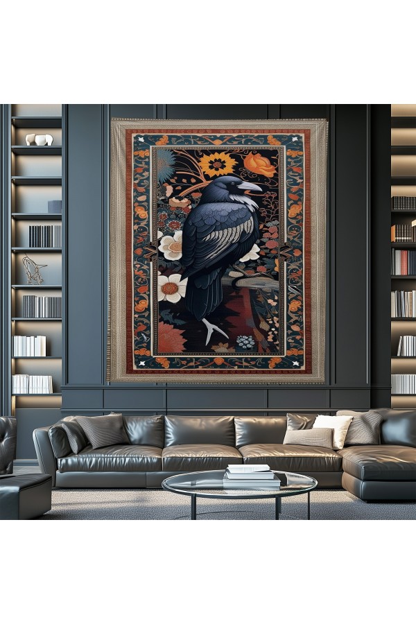 Kuzgun Desenli Duvar Örtüsü Duvar Halısı Wall Tapestry Kuzgun Desenli Duvar Örtüsü Duvar Halısı Wall Tapestry