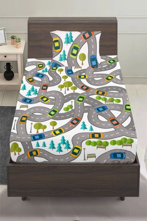 Trafik Araba Yol Desenli Erkek Çocuk Tek Kişilik Yastıklı Lastikli Çarşaf Takımı 100x200cm Trafik Araba Yol Desenli Erkek Çocuk Tek Kişilik Yastıklı Lastikli Çarşaf Takımı 100x200cm