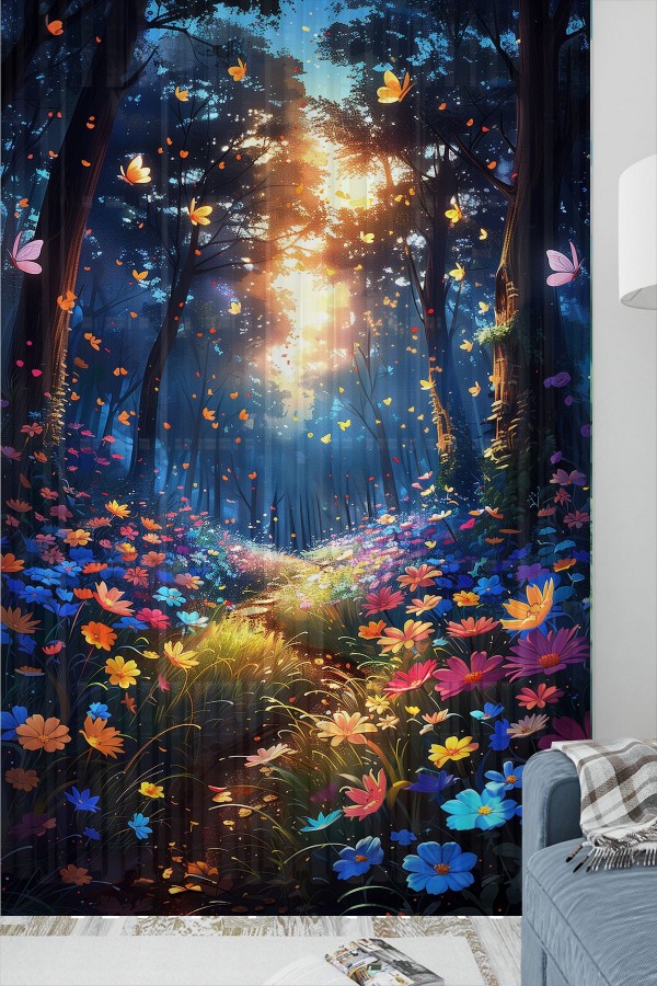 Çiçek Bahçesi Desenli Kız Çocuk Tül Perde Tek Kanat 140x260cm Çiçek Bahçesi Desenli Kız Çocuk Tül Perde Tek Kanat 140x260cm