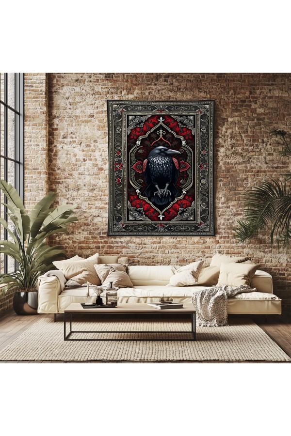 Karga Kuzgun Hayvan Desenli Duvar Örtüsü Duvar Halısı Wall Tapestry Karga Kuzgun Hayvan Desenli Duvar Örtüsü Duvar Halısı Wall Tapestry