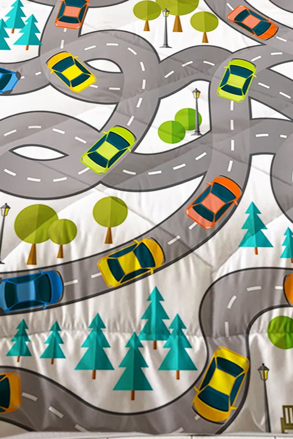 Trafik Araba Yol Desenli Erkek Çocuk Tek Kişilik Kapitoneli Yorgan Yastık Kılıflı Trafik Araba Yol Desenli Erkek Çocuk Tek Kişilik Kapitoneli Yorgan Yastık Kılıflı