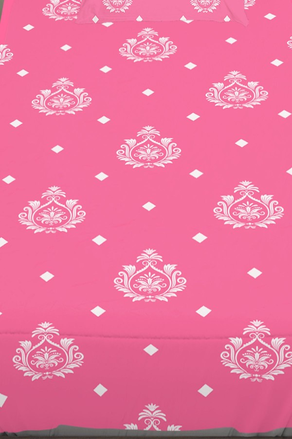 Pembe Beyaz Retro Desenli Kız Çocuk Tek Kişilik Yastıklı Lastikli Çarşaf Takımı 100x200cm
