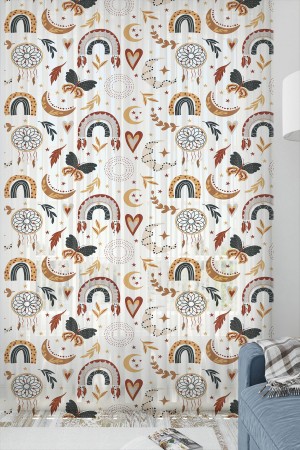 Boho Gökkuşağı Desenli Kız Çocuk Tül Perde Tek Kanat 140x260cm