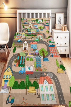 Mahalle Şehir Desenli Erkek Çocuk Tek Kişilik Dekoratif Yatak Örtüsü Yastık Kılıflı