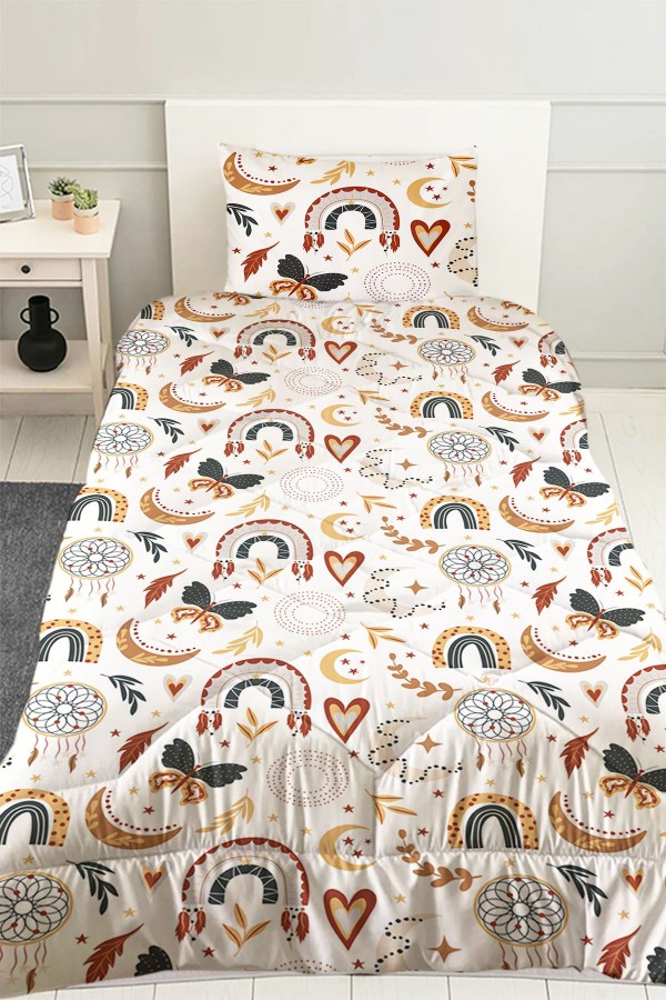Boho Gökkuşağı Desenli Kız Çocuk Tek Kişilik Kapitoneli Yorgan Yastık Kılıflı Boho Gökkuşağı Desenli Kız Çocuk Tek Kişilik Kapitoneli Yorgan Yastık Kılıflı